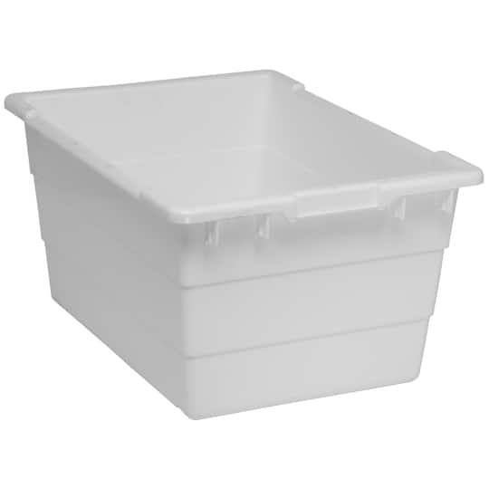 Cross Stack Storage Container, 14.4 gal, 23-3/4 in L x 17-1/4 in W x 12 in H, White, Polypropylene